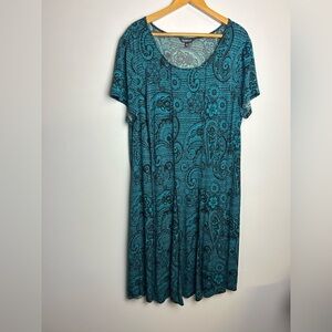 Glamour Plus Size 20W Midi Dress Boho paisley Western Teal Liquid fabric Stretch